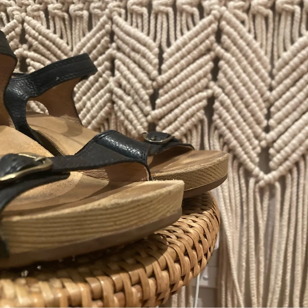 Dansko Tricia Black Milled Burnished Strappy Chunky Wooden Clogs - Picture 4 of 12